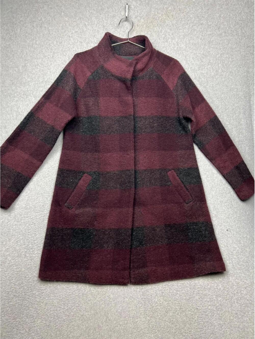 Adrienne Vittadini Buffalo Plaid Wool Trench Coat Womens M Casual Preppy Holiday